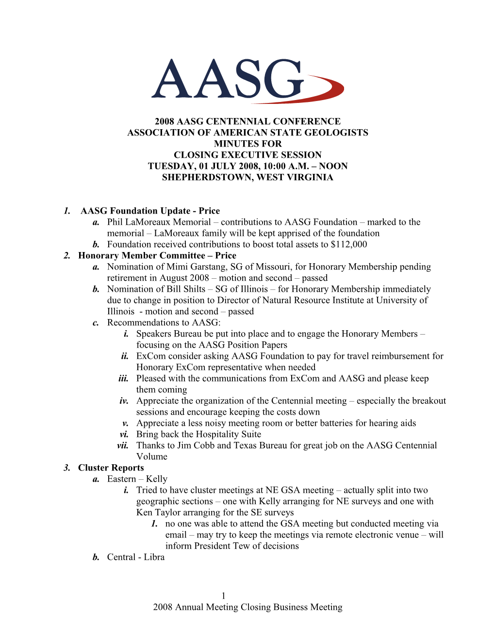 2008 Aasg Centennial Conference