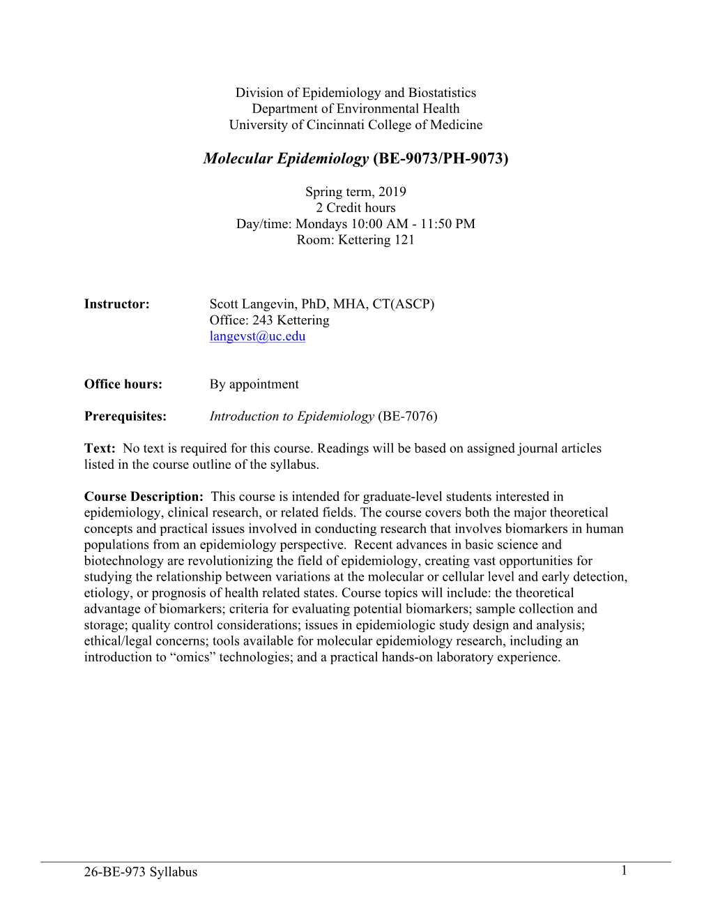 Molecular Epidemiology (BE-9073/PH-9073)