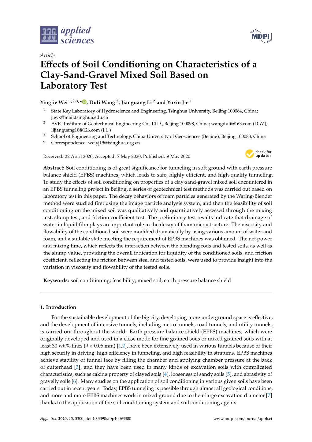 Effects of Soil Conditioning on Characteristics of a Clay-Sand