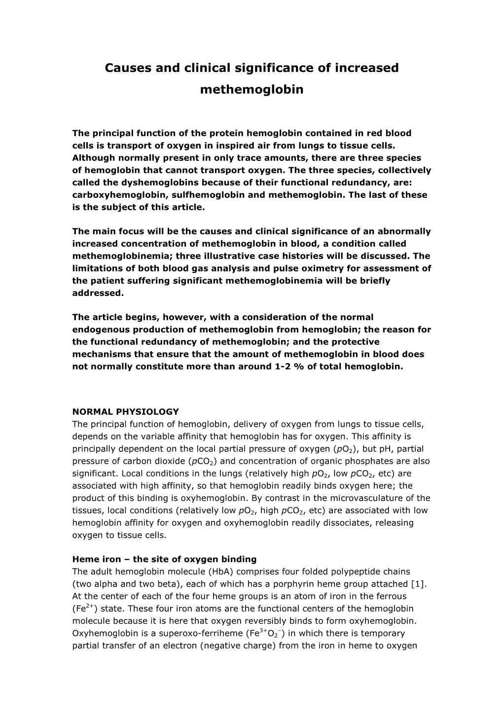 Causes and Clinical Significance of Increased Methemoglobin