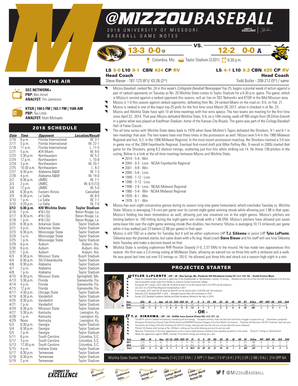 @ Baseball 2018 University of Missouri Baseball Game Notes