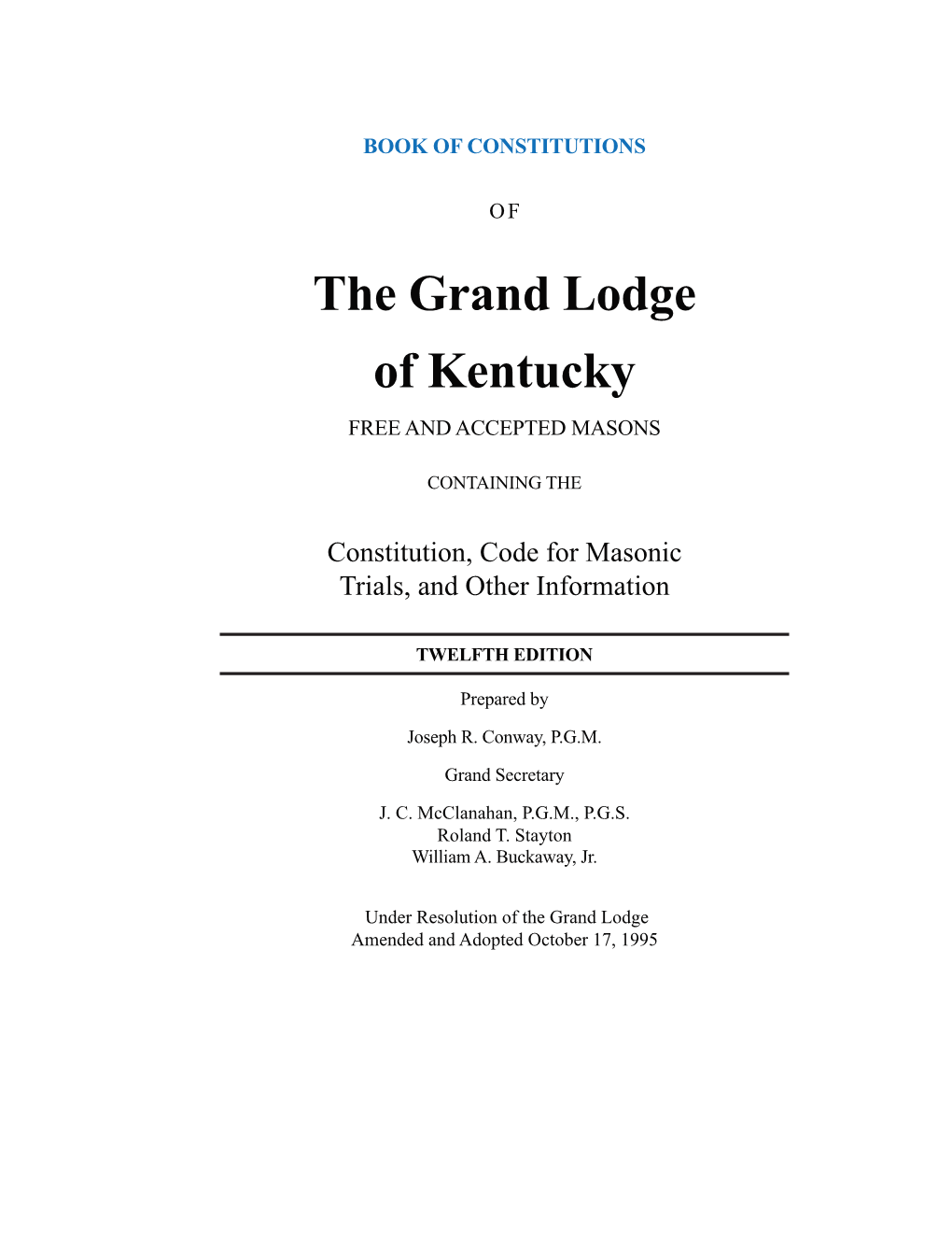 Amended Articles of Incorporation of “The Grand Lodge of Kentucky”