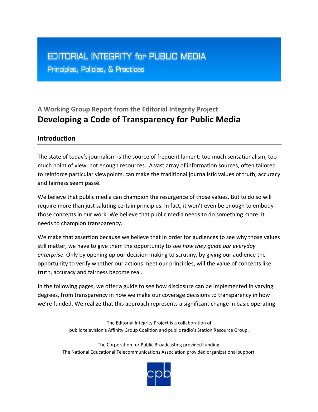 Developing a Code of Transparency for Public Media