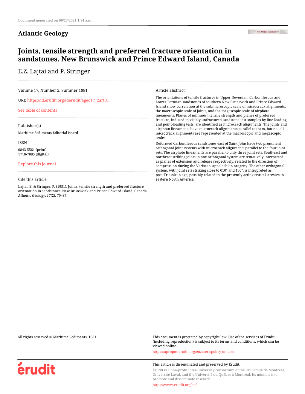 Joints, Tensile Strength and Preferred Fracture Orientation in Sandstones