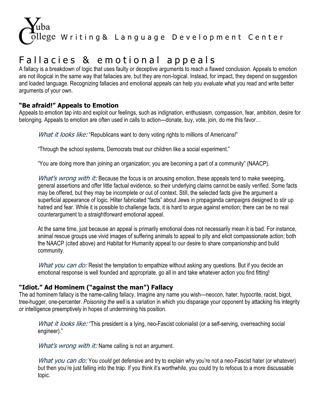 Fallacies & Emotional Appeals