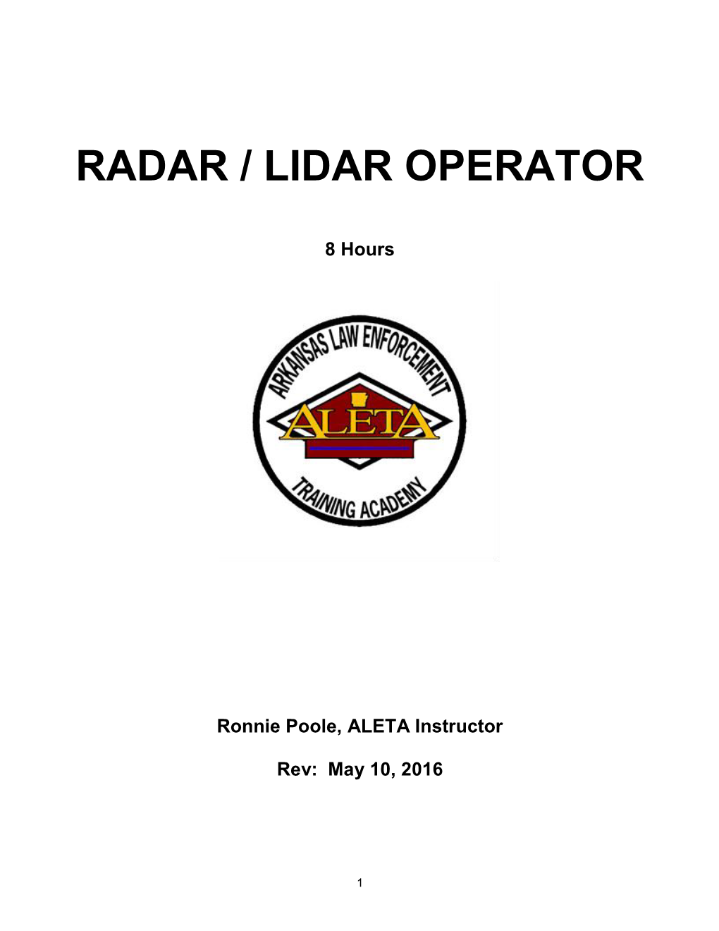 Radar/Lidar Operator Lesson Plan