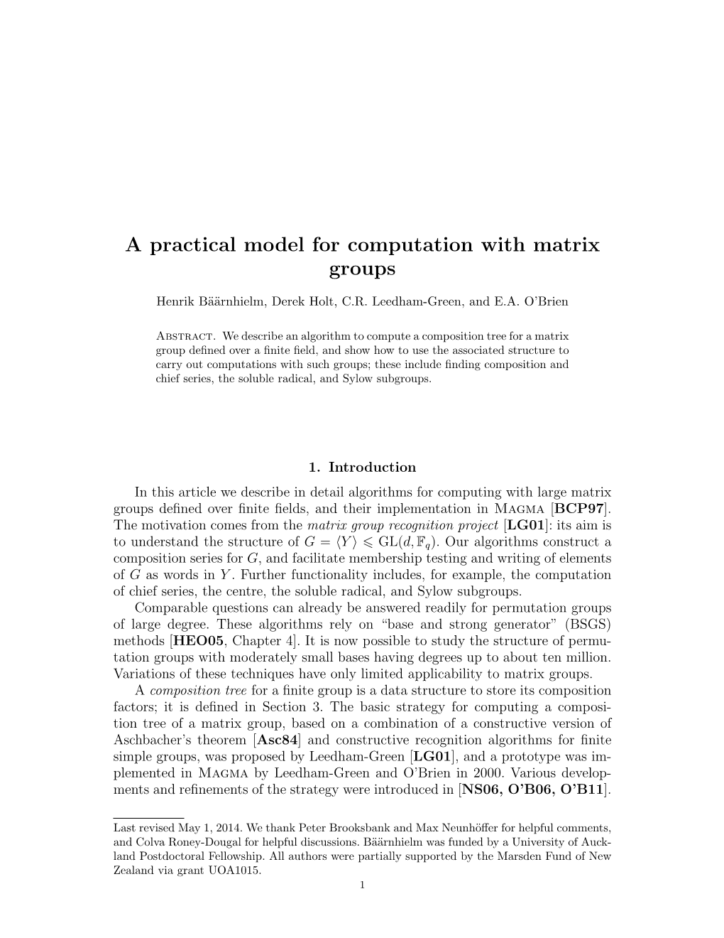 A Practical Model for Computation with Matrix Groups
