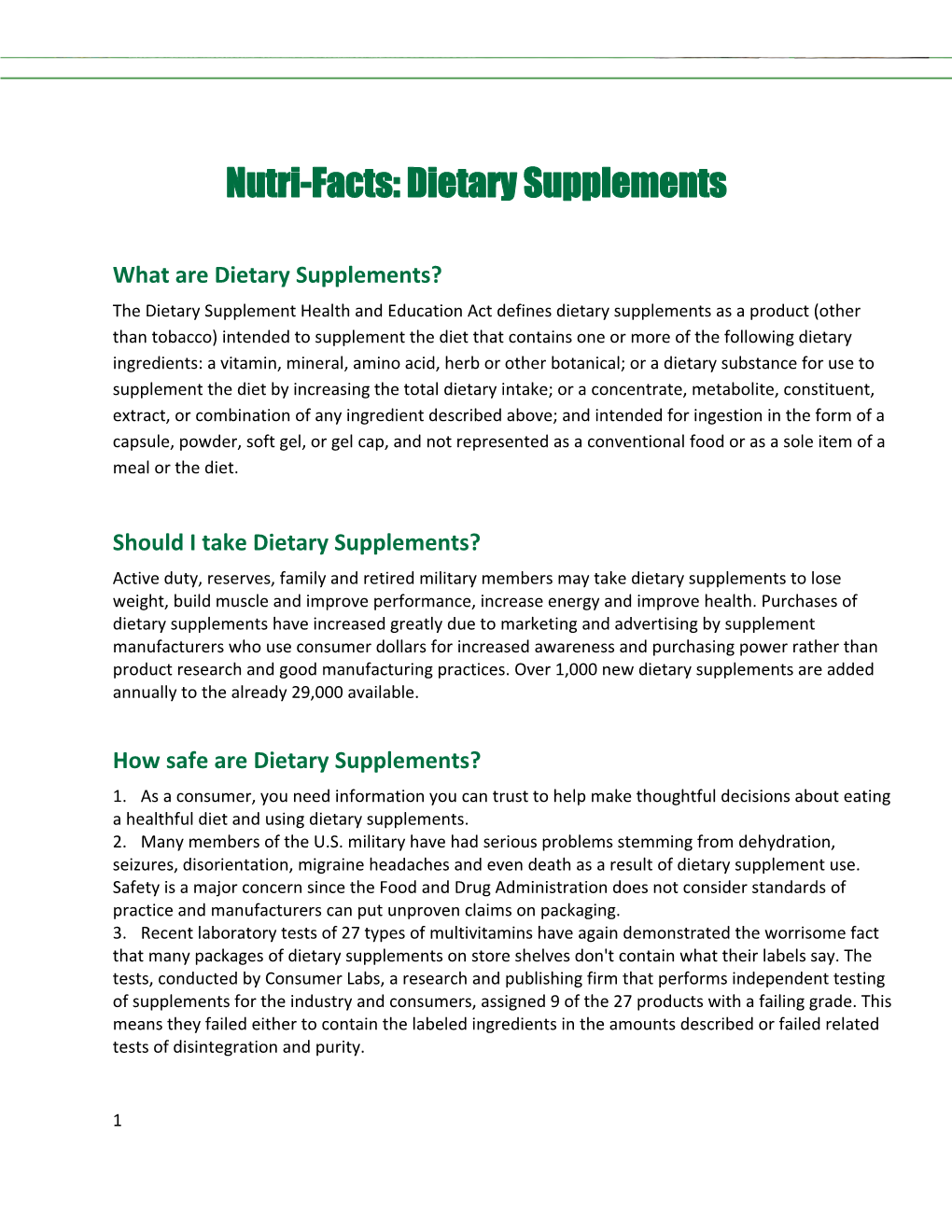 What Are Dietary Supplements?