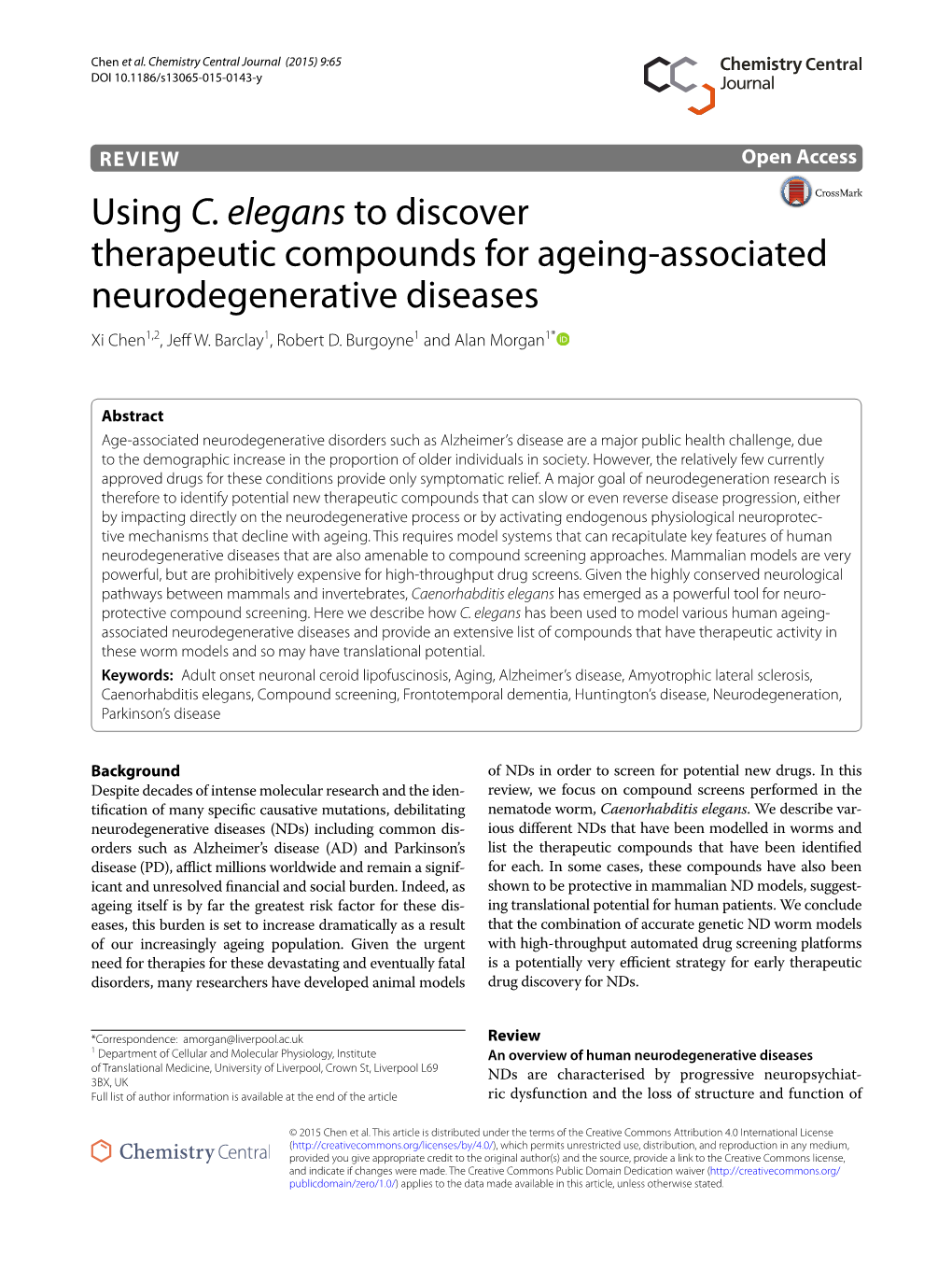 Using C. Elegans to Discover Therapeutic Compounds for Ageing-Associated Neurodegenerative Diseases