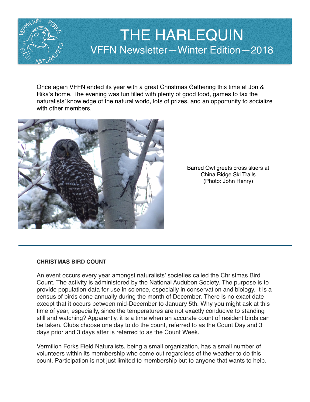 THE HARLEQUIN VFFN Newsletter—Winter Edition—2018
