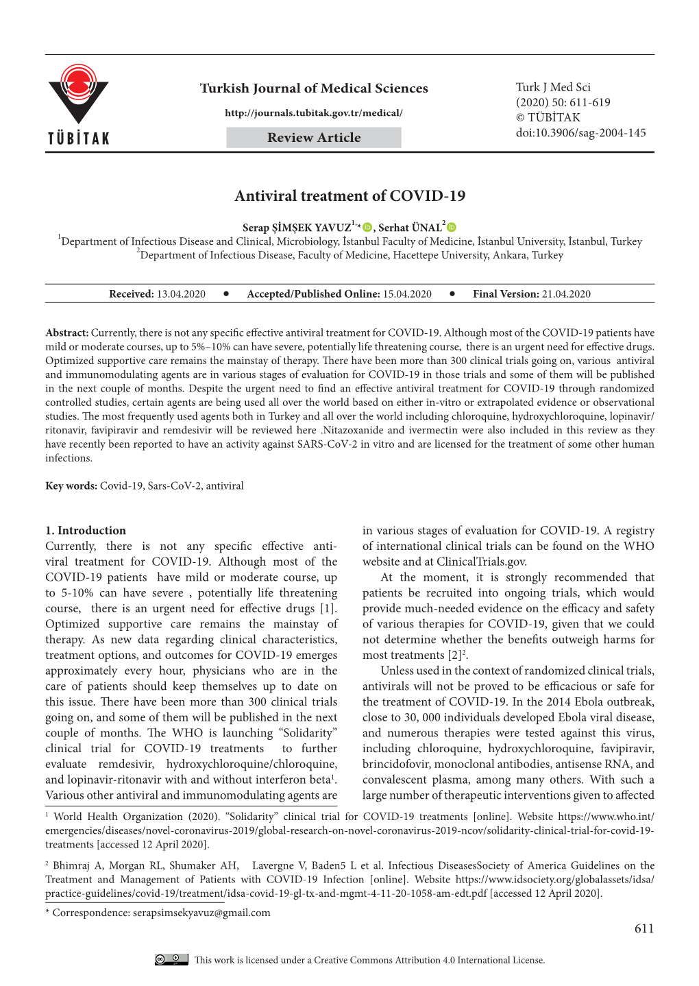 Antiviral Treatment of COVID-19