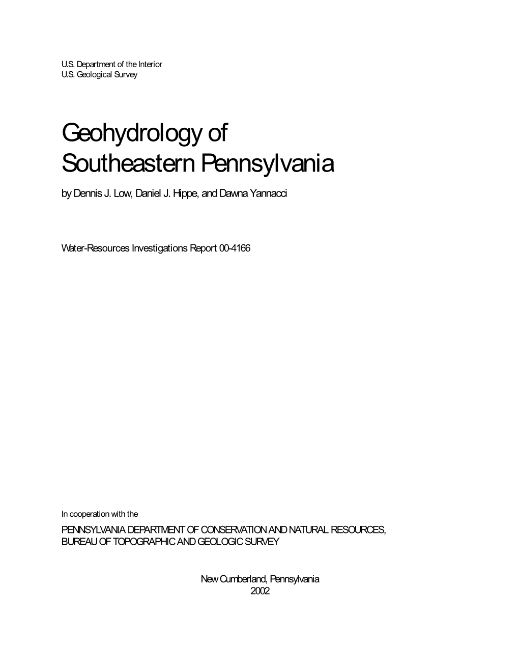 Geohydrology of Southeastern Pennsylvania by Dennis J