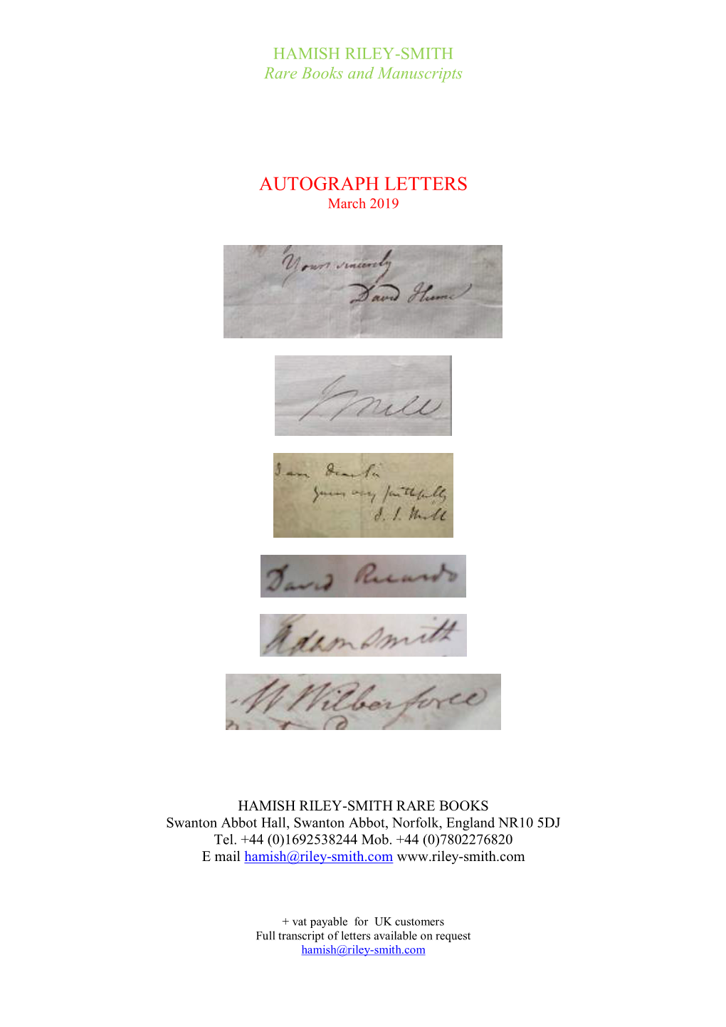 AUTOGRAPH LETTERS March 2019