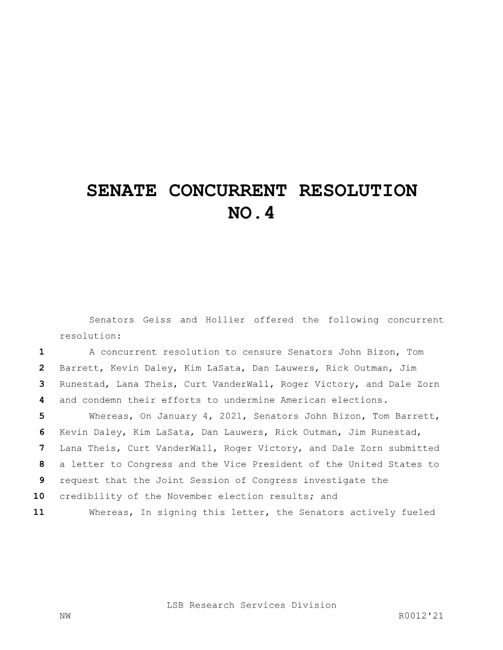 Senate Concurrent Resolution No.4