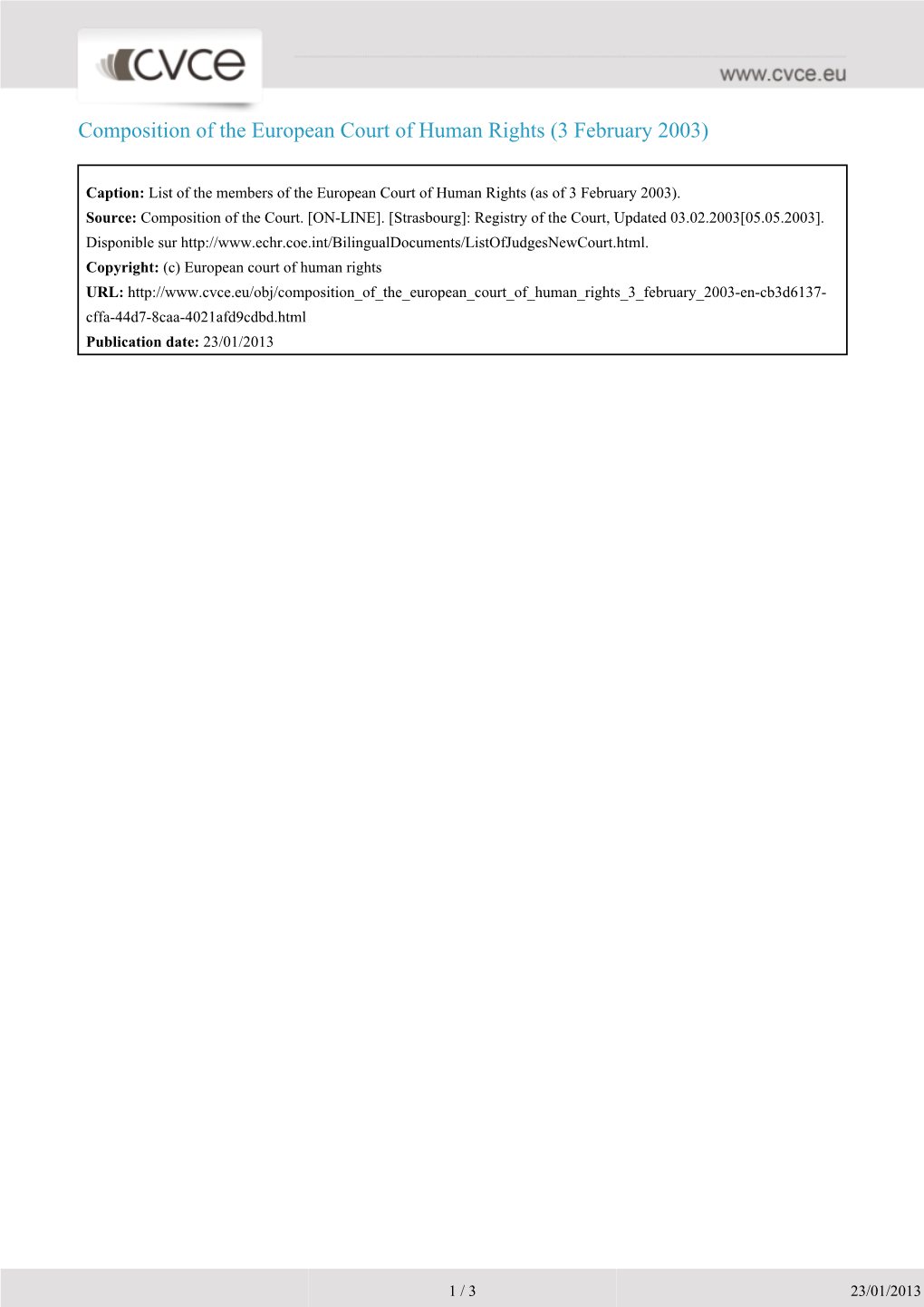 Composition of the European Court of Human Rights (3 February 2003)