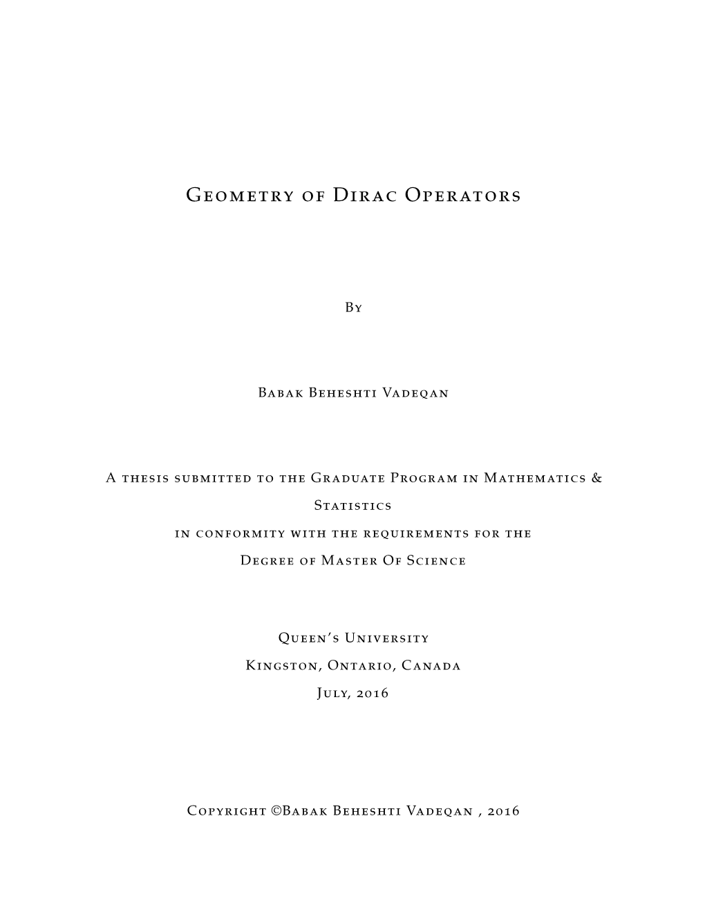 Geometry of Dirac Operators