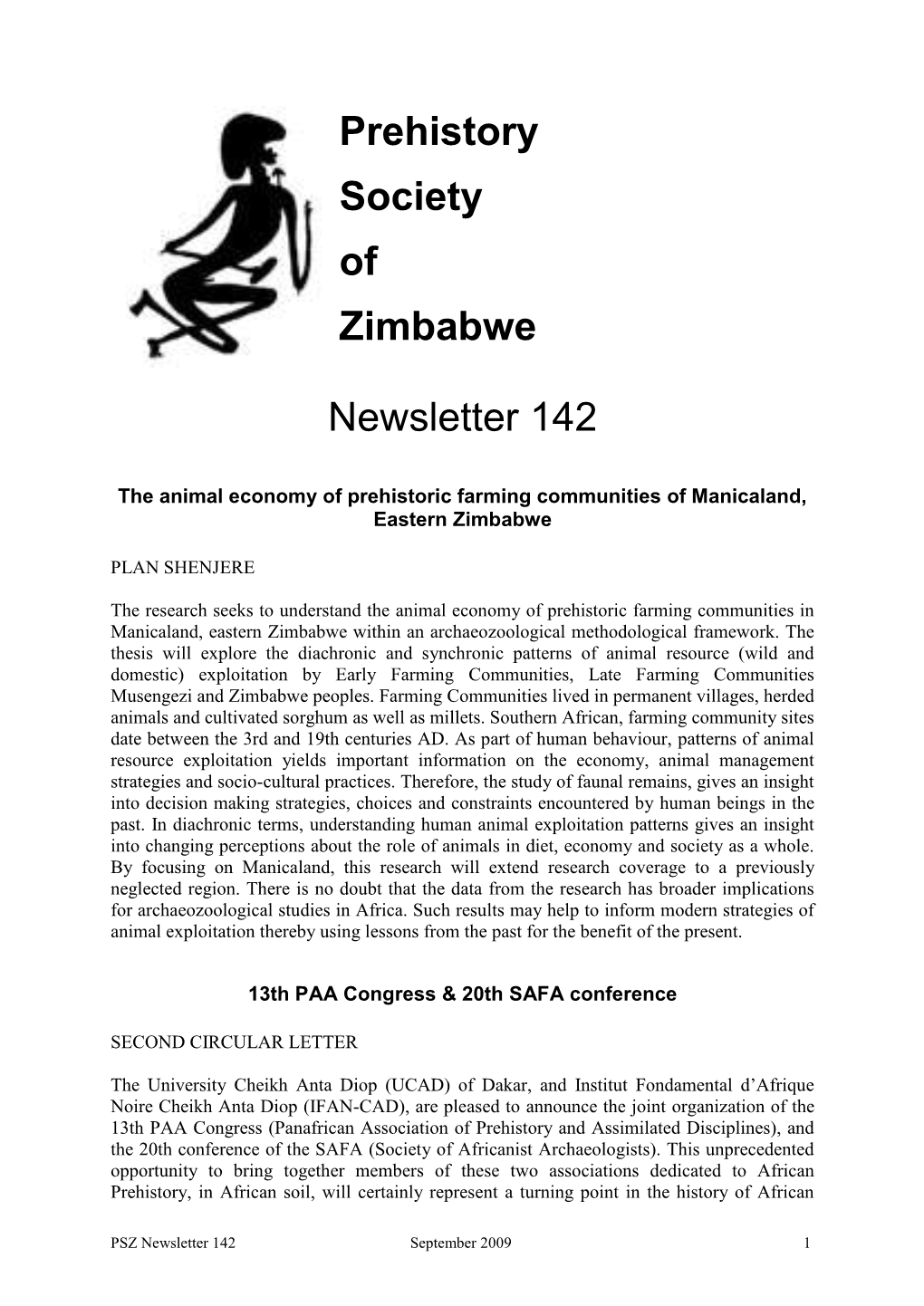 Prehistory Society of Zimbabwe Newsletter