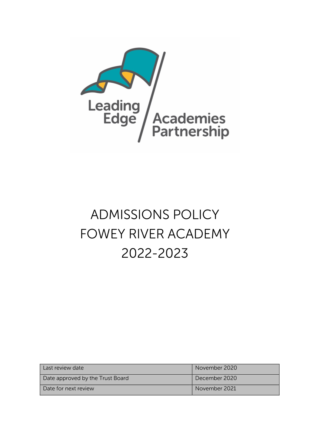 Admissions Policy Fowey River Academy 2022-2023