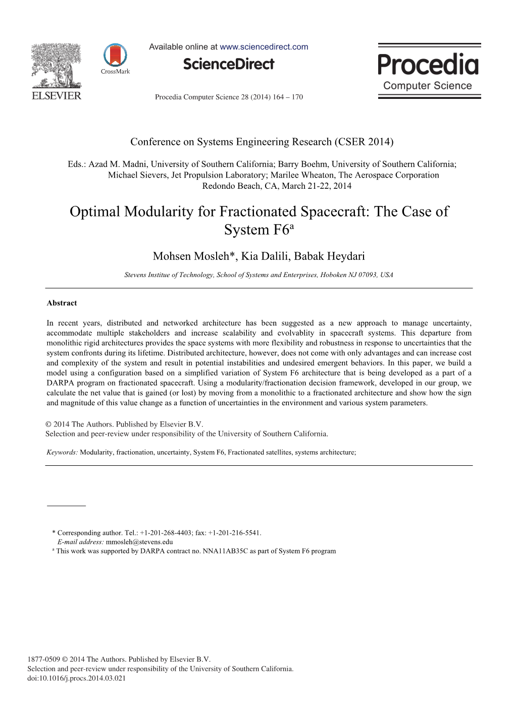 Optimal Modularity for Fractionated Spacecraft: the Case of System F6a