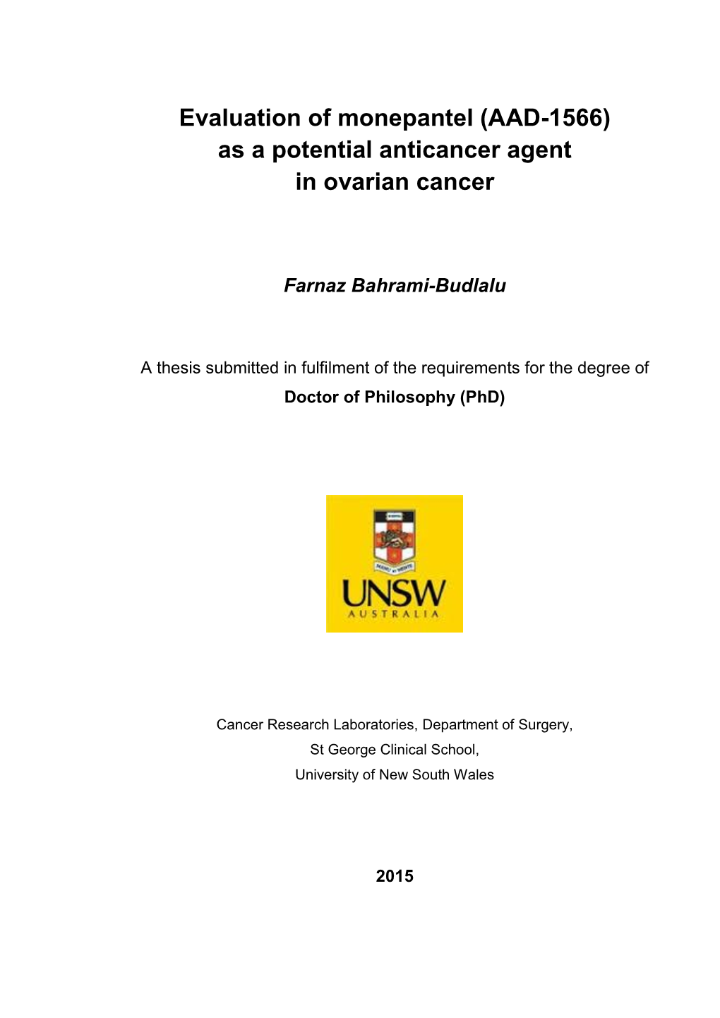 (AAD-1566) As a Potential Anticancer Agent in Ovarian Cancer