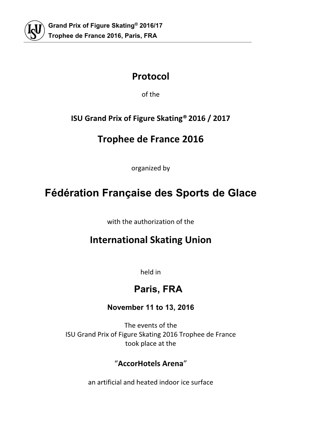 Protocol Trophee De France 2016 Fédération Française Des Sports De