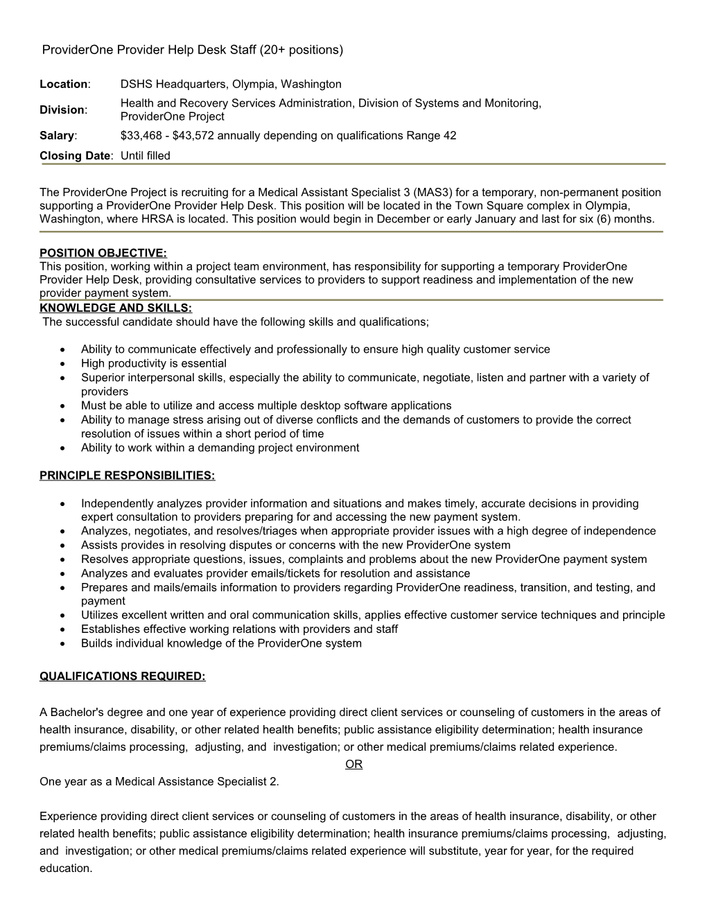 Washington Management Service Job Opportunity