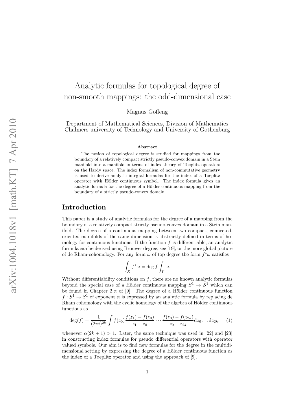 Analytic Formulas for Topological Degree of Non-Smooth Mappings