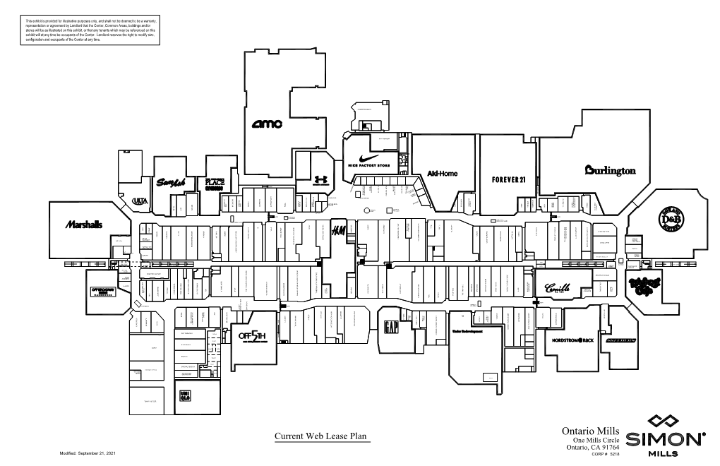 Ontario Mills Current Web Lease Plan One Mills Circle Ontario, CA 91764 Modified: September 21, 2021 CORP # 5218