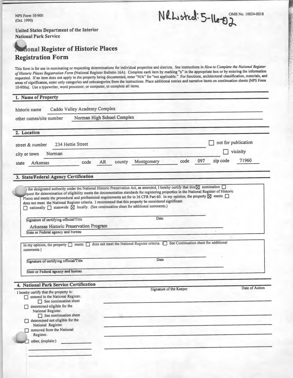 O~Al Register of Historic Places Registration Form