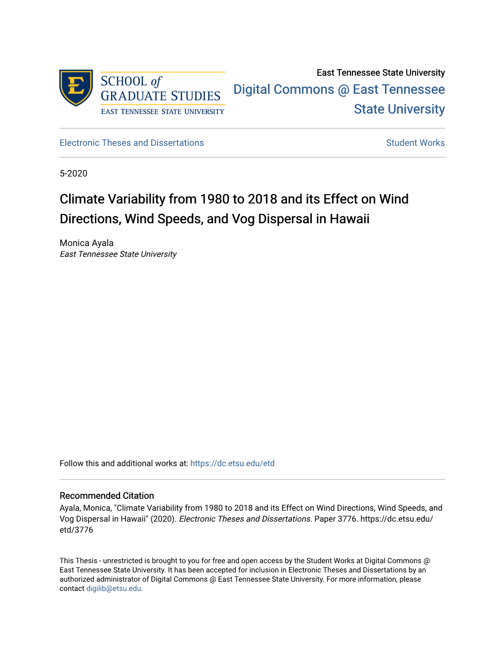 Climate Variability from 1980 to 2018 and Its Effect on Wind Directions, Wind Speeds, and Vog Dispersal in Hawaii