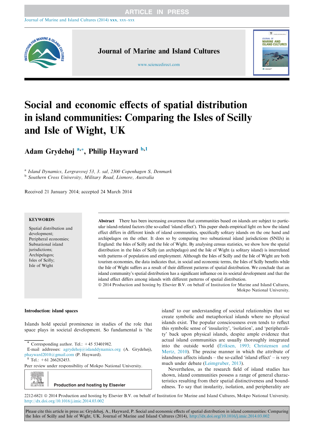 Social and Economic Effects of Spatial Distribution in Island Communities: Comparing the Isles of Scilly and Isle of Wight, UK3