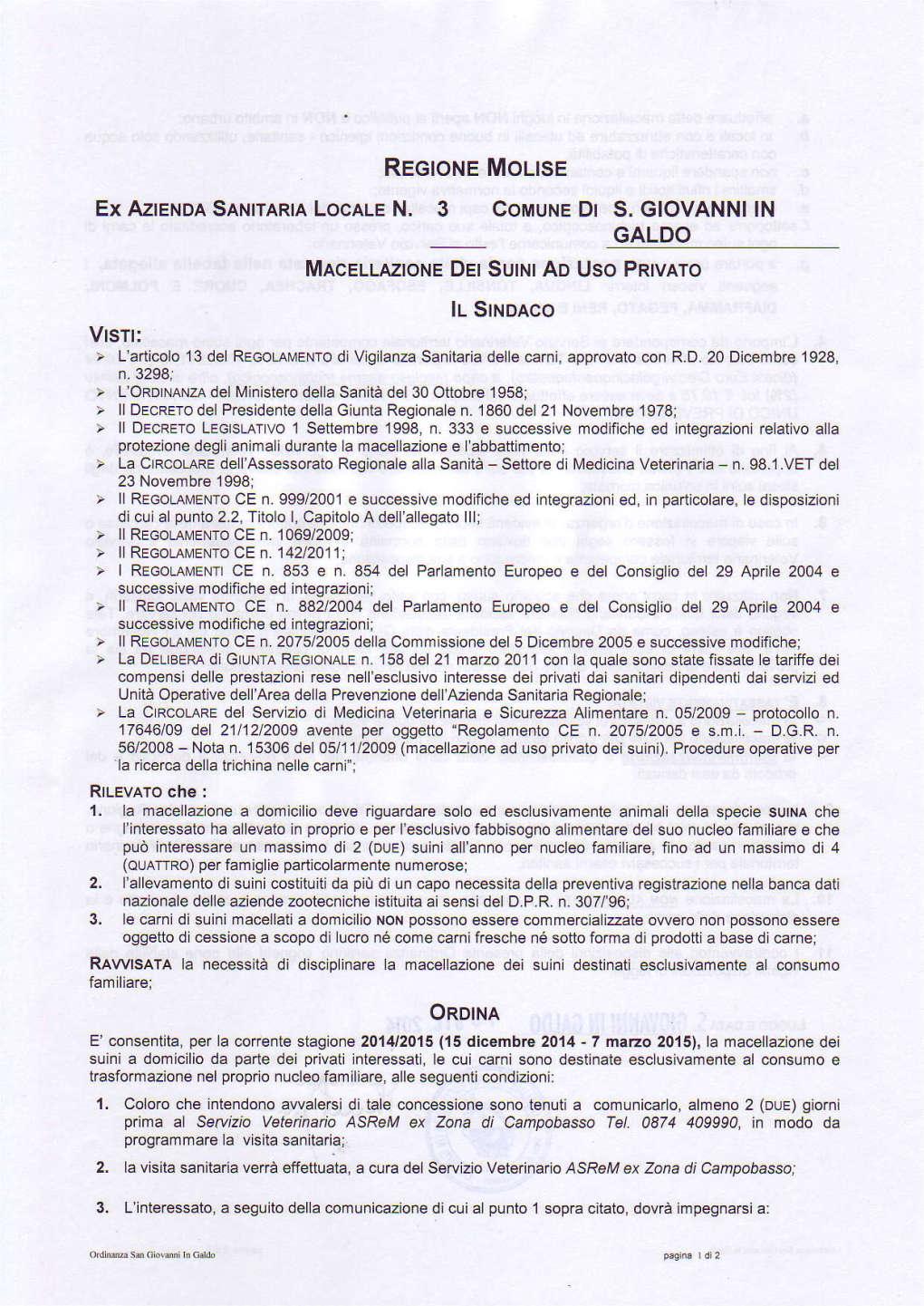 Regione Molise Ex AZIENDA SANITARIA Locale N, 3 Comune