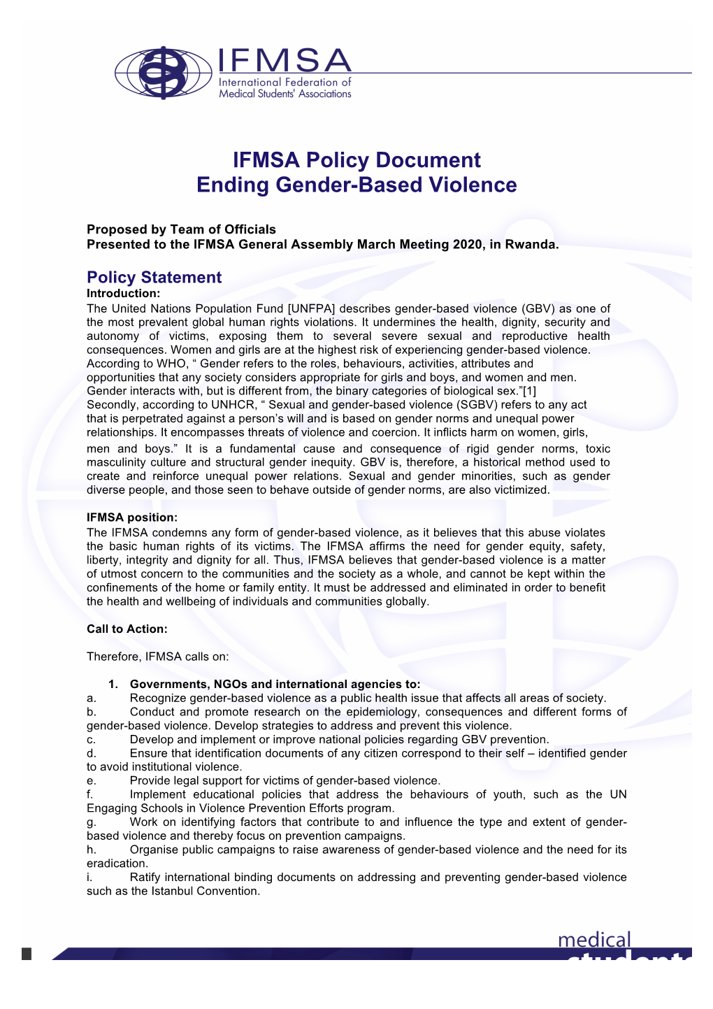 IFMSA Policy Document Ending Gender-Based Violence