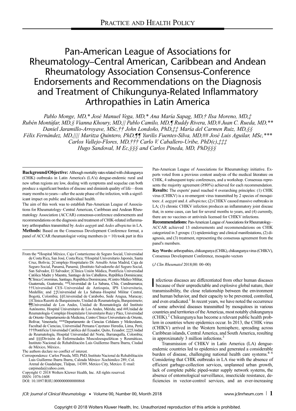 Pan-American League of Associations for Rheumatology–Central