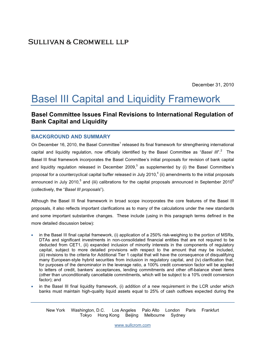 Basel III Capital and Liquidity Framework