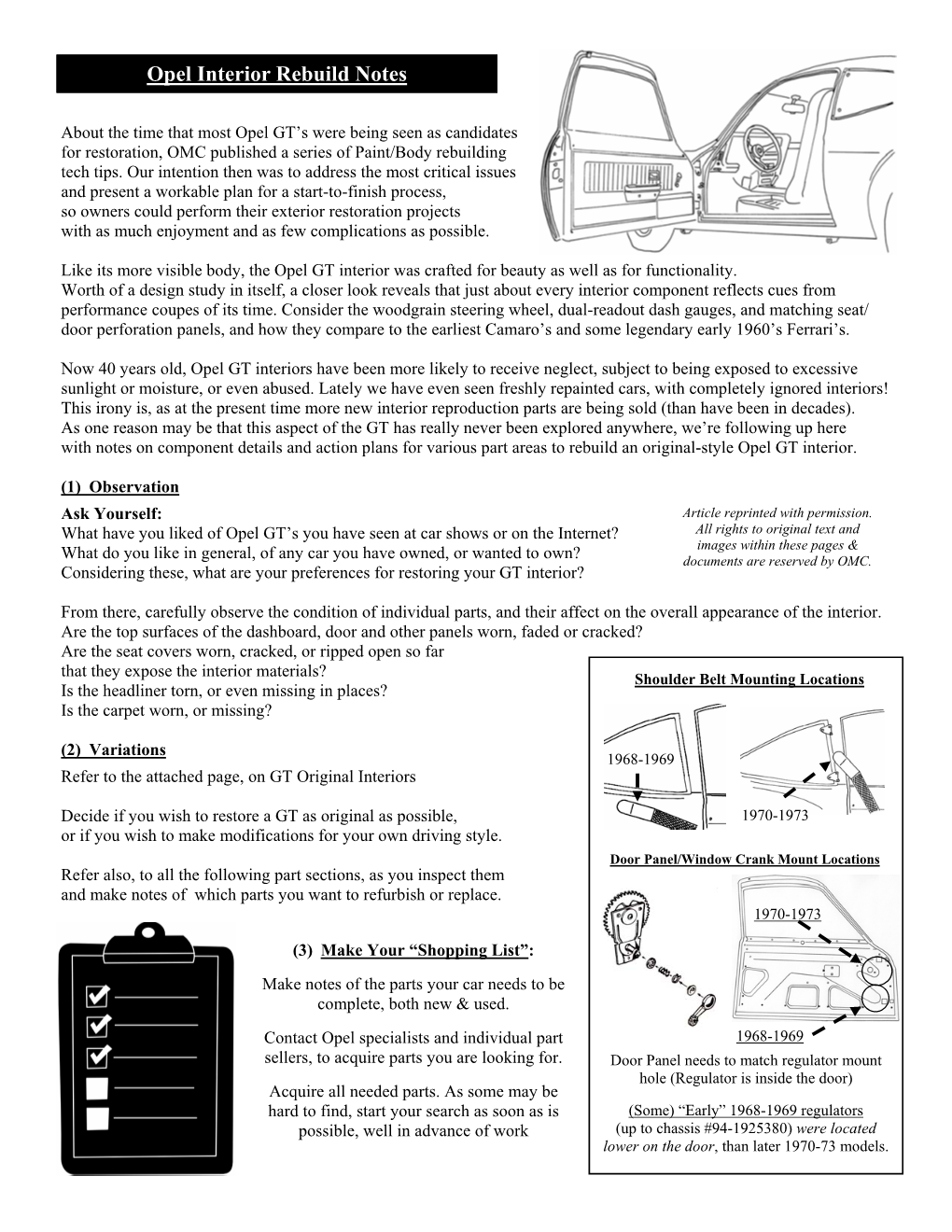 Opel Interior Rebuild Notes