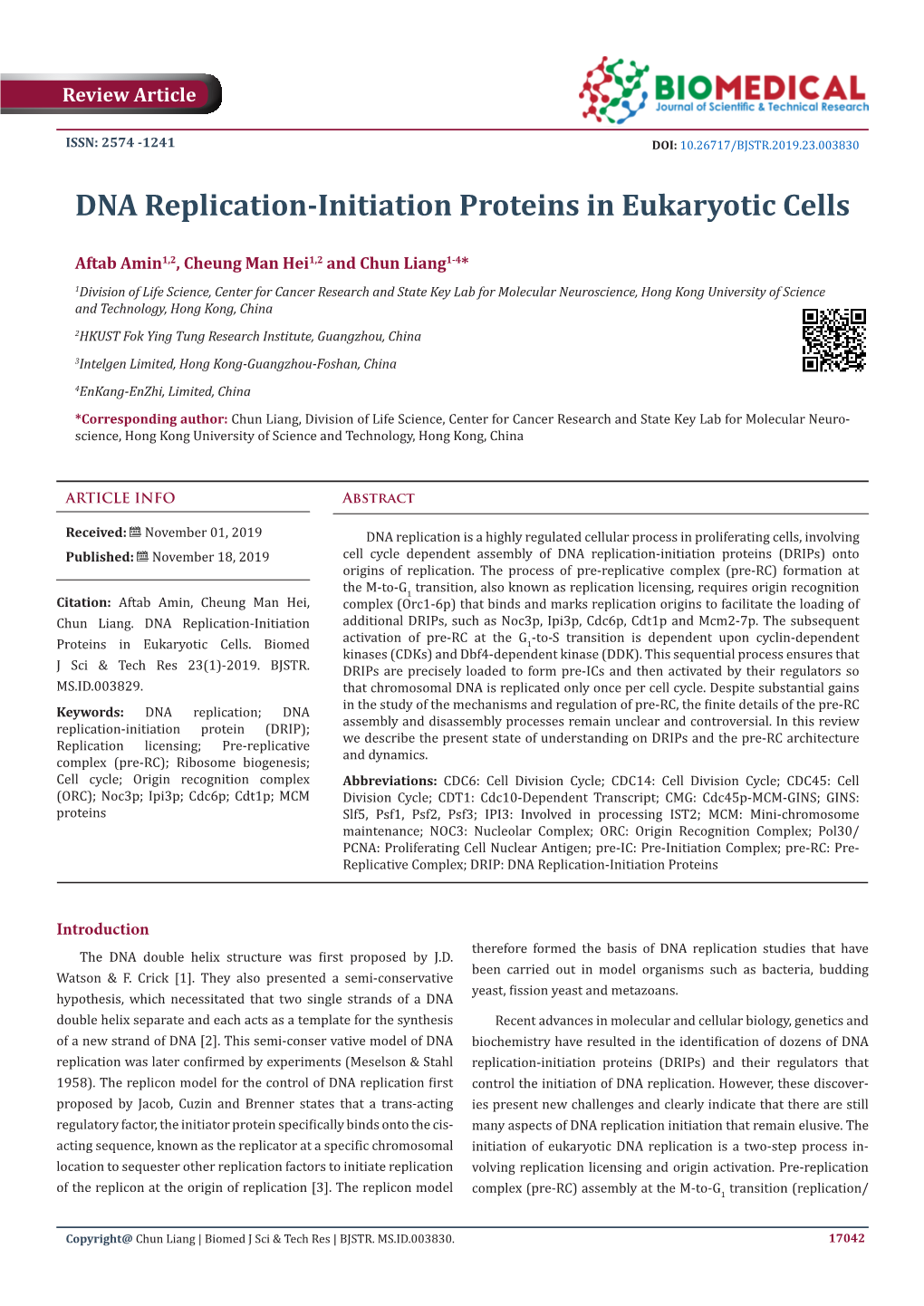 DNA Replication-Initiation Proteins in Eukaryotic Cells