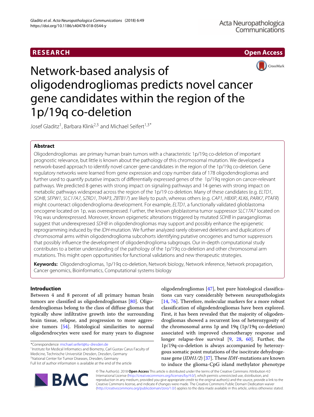 Network-Based Analysis of Oligodendrogliomas Predicts Novel