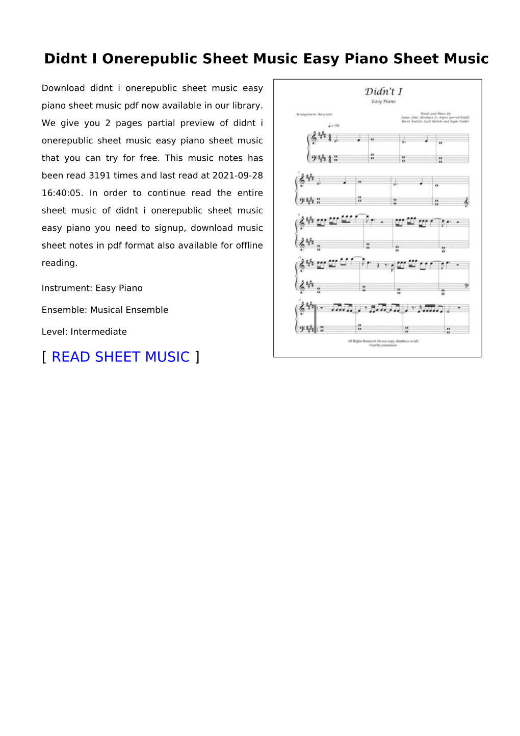Didnt I Onerepublic Sheet Music Easy Piano Sheet Music