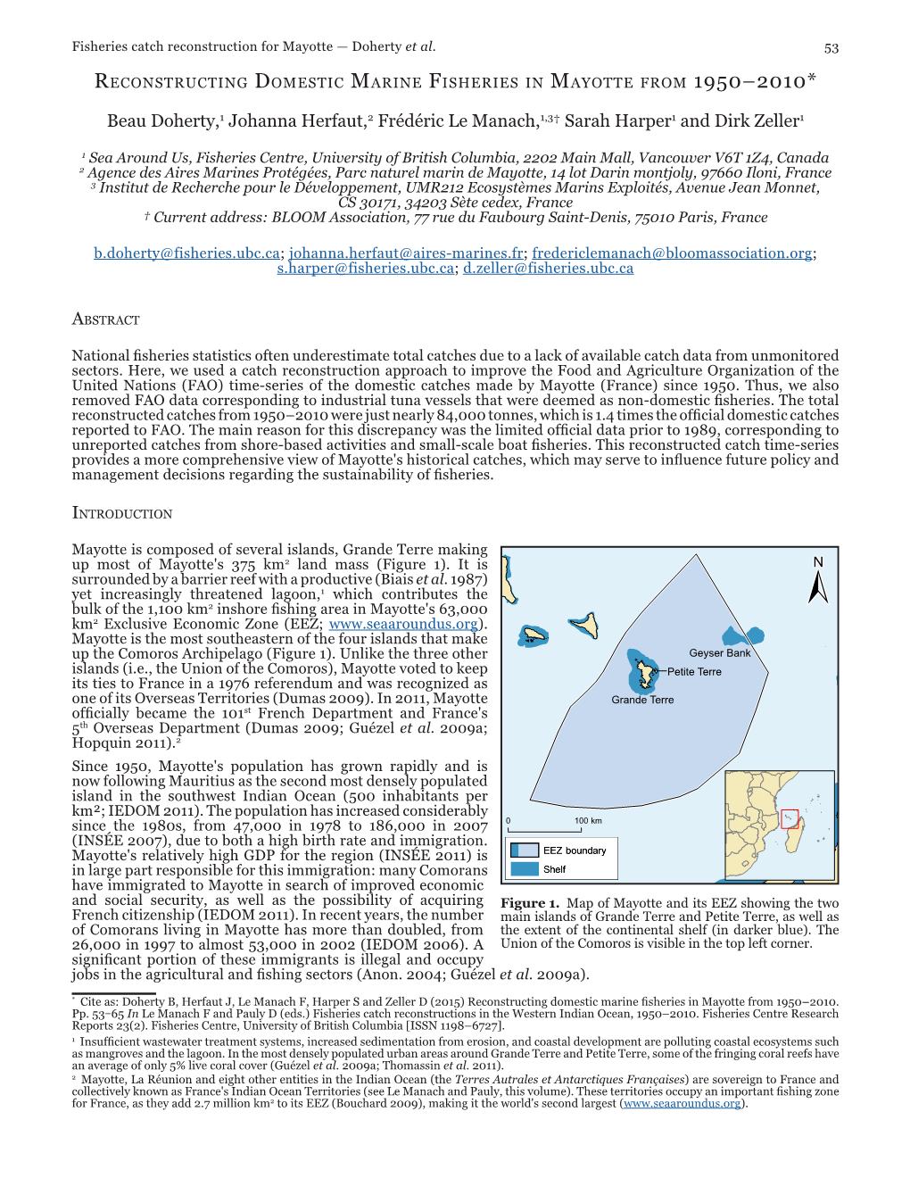 Reconstructing Domestic Marine Fisheries in Mayotte from 1950–2010*