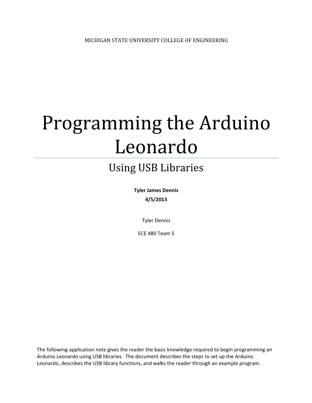 Programming the Arduino Leonardo Using USB Libraries