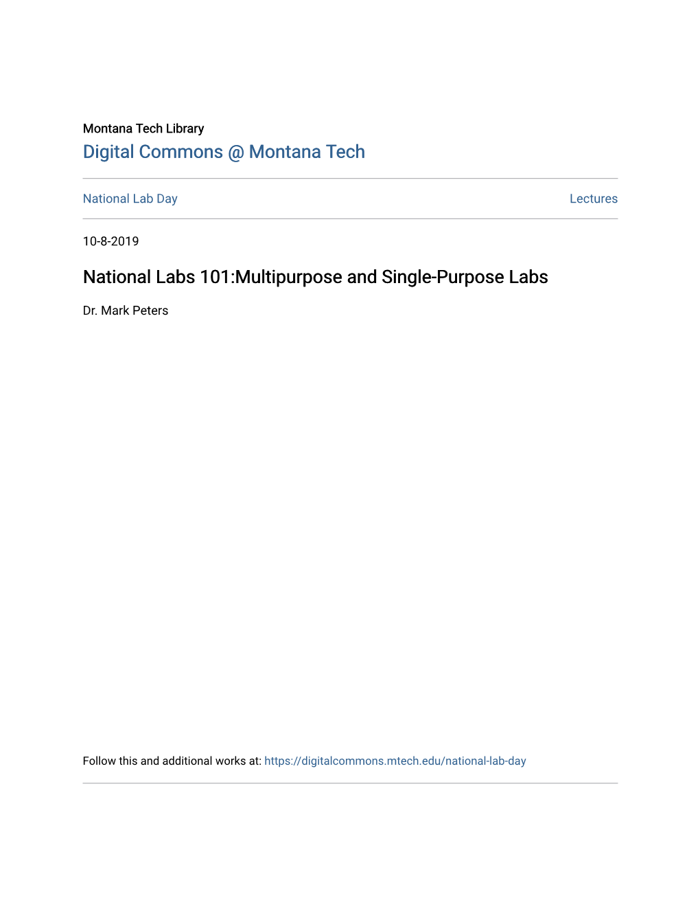 National Labs 101:Multipurpose and Single-Purpose Labs