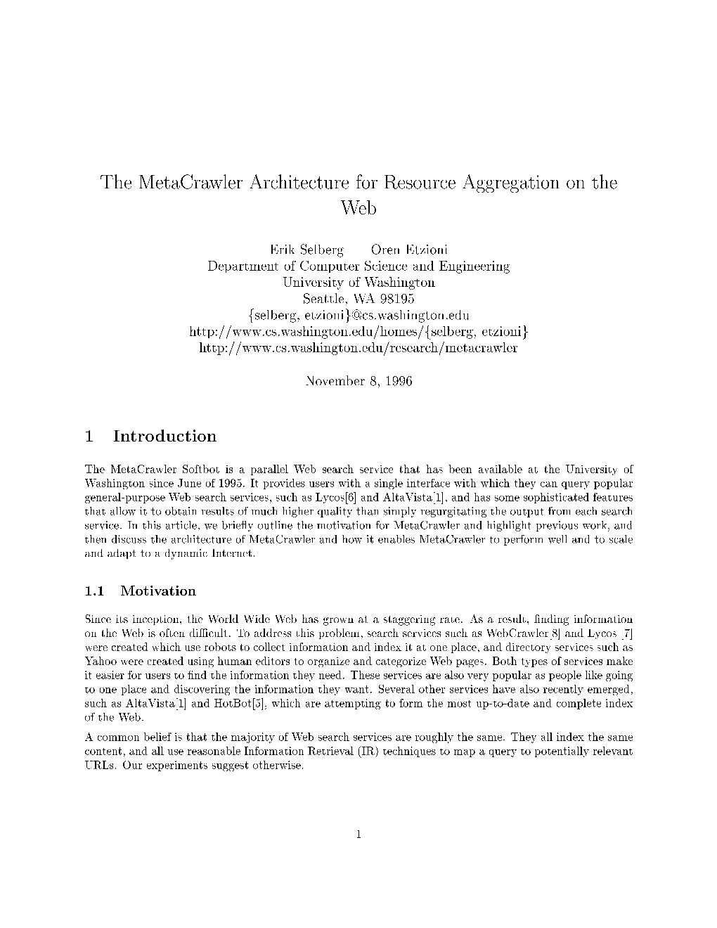 The Metacrawler Architecture for Resource Aggregation on the Web