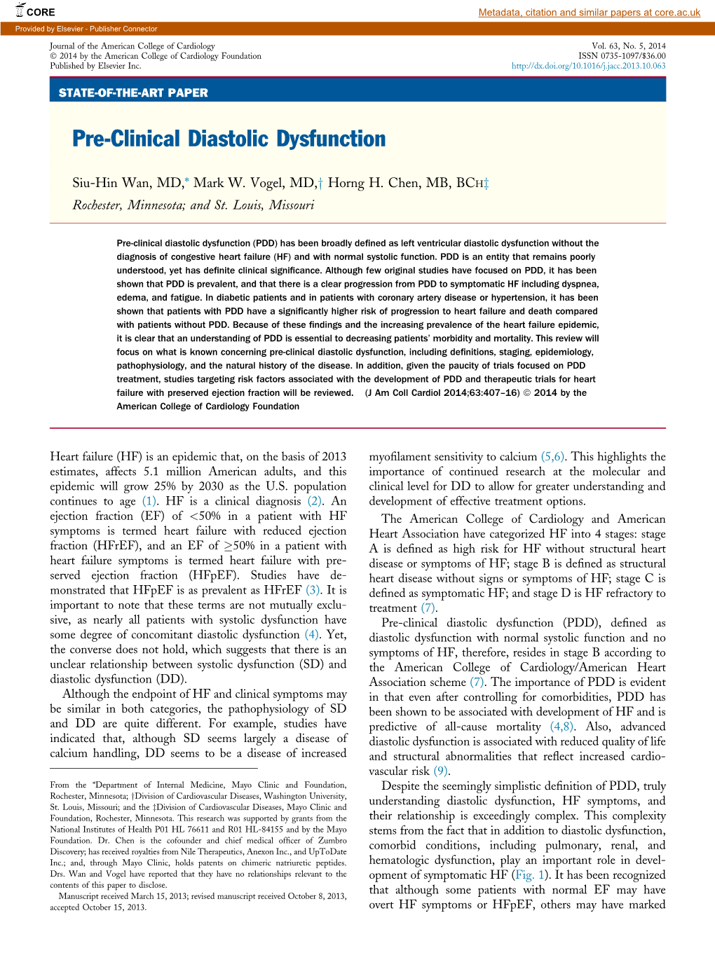 Pre-Clinical Diastolic Dysfunction