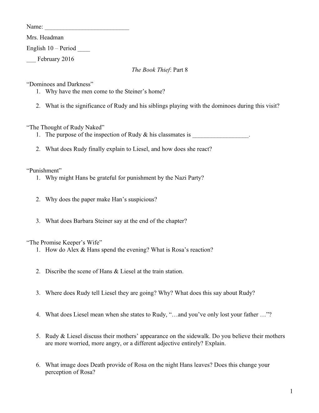 The Book Thief Study Guide Questions