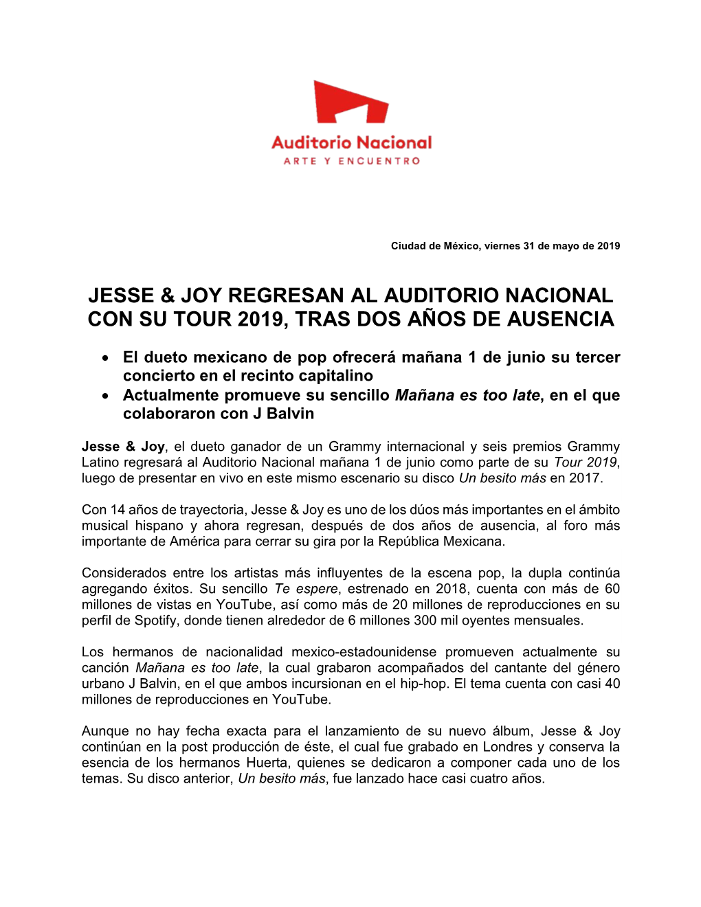 Jesse & Joy Regresan Al Auditorio Nacional Con Su Tour 2019, Tras Dos Años De Ausencia