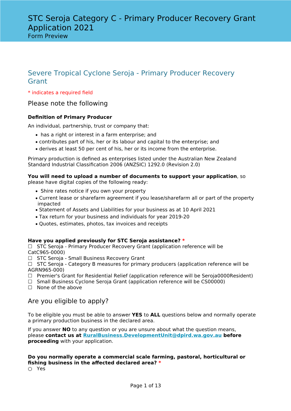 Primary Producer Recovery Grant Application 2021 Form Preview