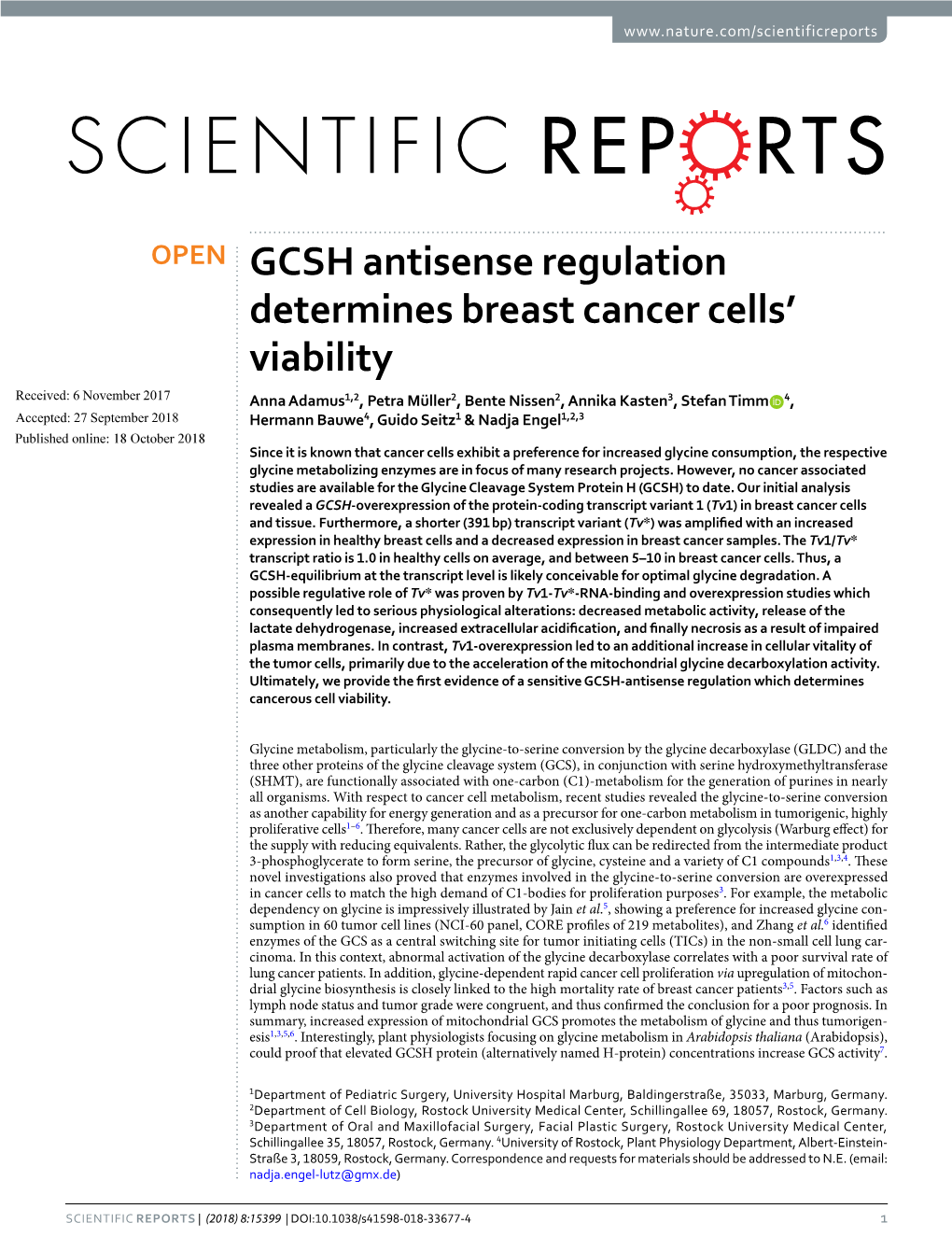 GCSH Antisense Regulation Determines Breast Cancer Cells' Viability