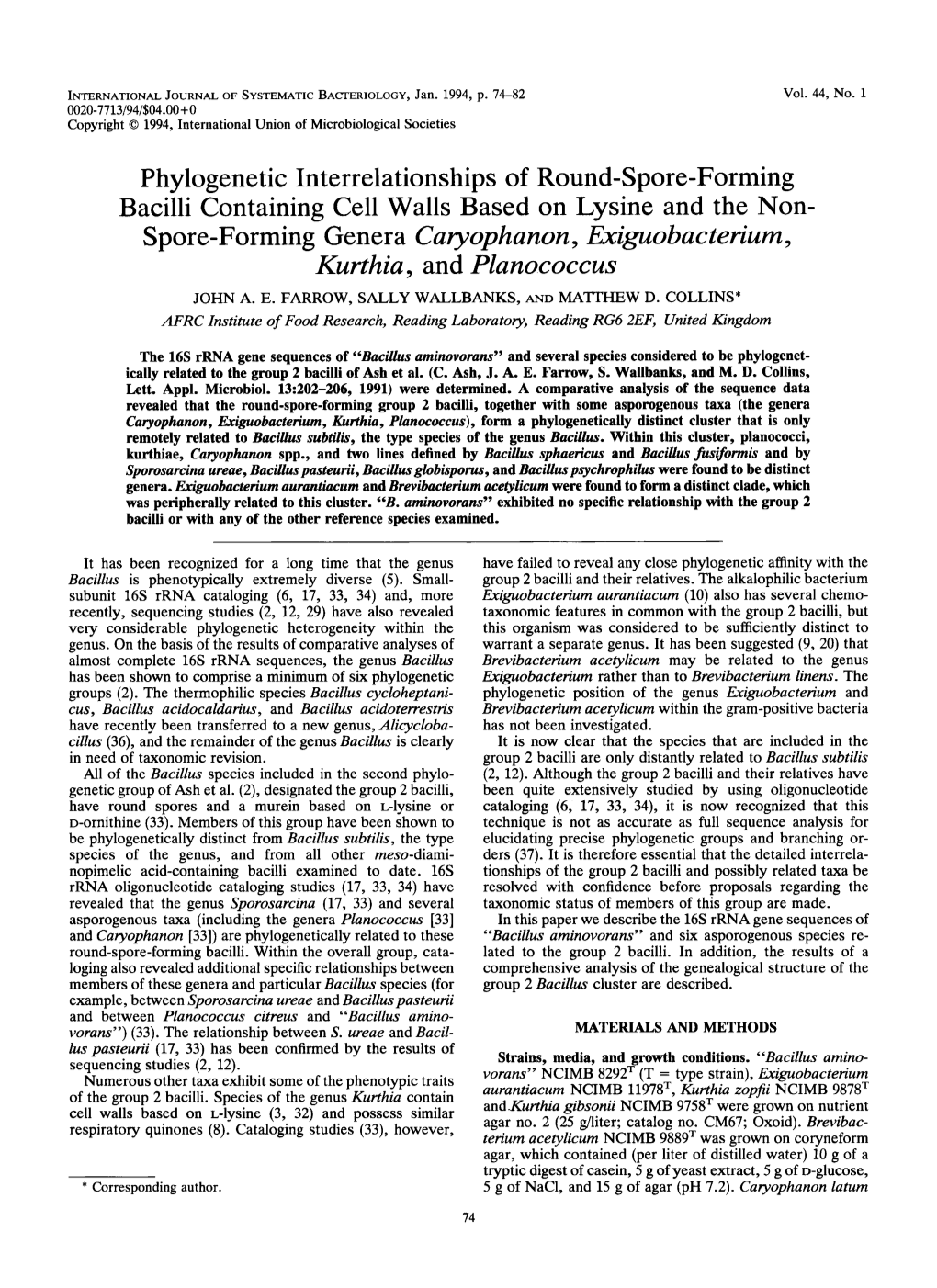 Phylogenetic Interrelationships of Round-Spore-Forming Bacilli