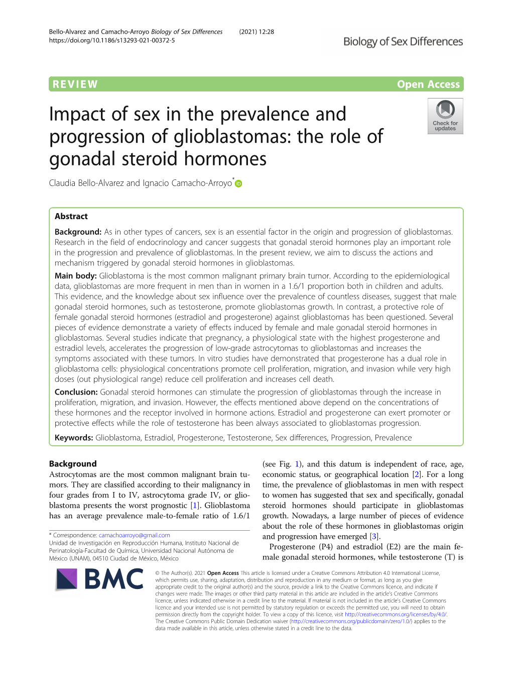 The Role of Gonadal Steroid Hormones Claudia Bello-Alvarez and Ignacio Camacho-Arroyo*